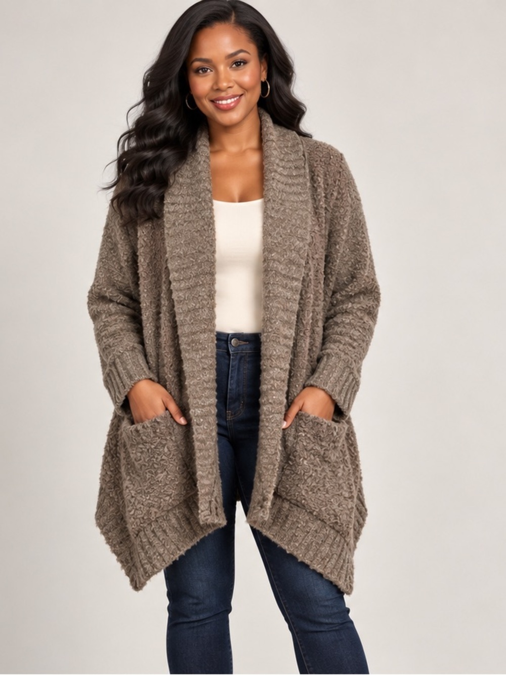 Hinge Nordstrom Size 1 Brown Mohair Wool Blend Open Front Cardigan Sweater